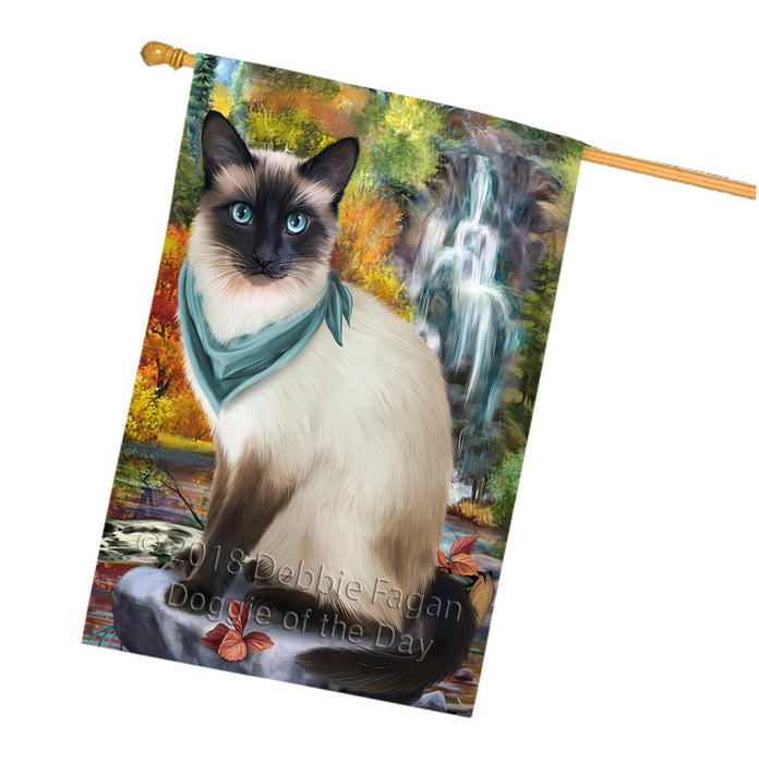 Scenic Waterfall Siamese Cat House Flag FLG52094
