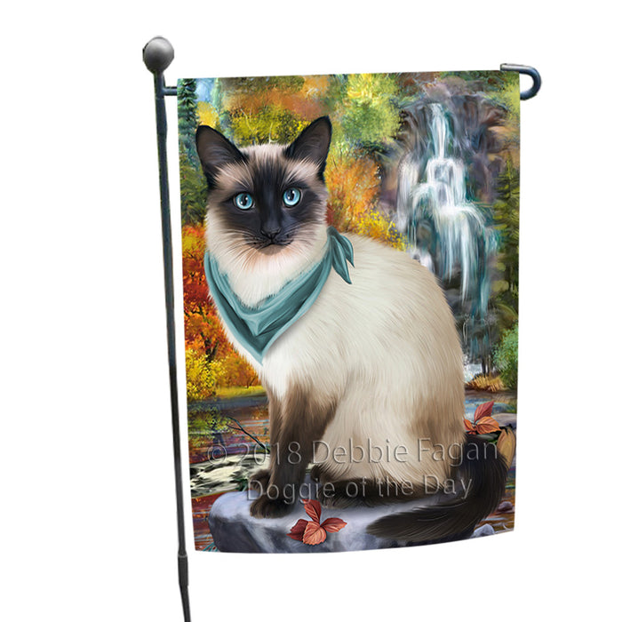 Scenic Waterfall Siamese Cat Garden Flag GFLG51958