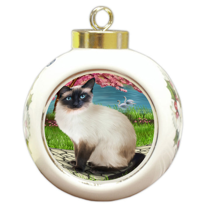 Siamese Cat Round Ball Christmas Ornament RBPOR51778
