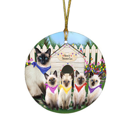 Spring Dog House Siamese Cats Round Flat Christmas Ornament RFPOR52204