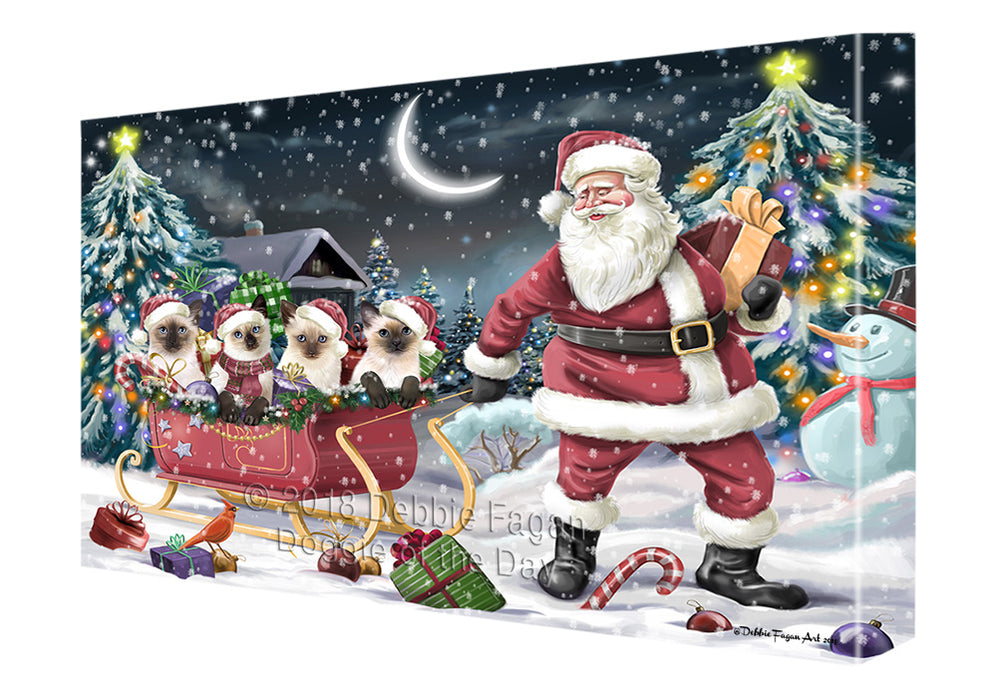 Santa Sled Dogs Christmas Happy Holidays Siamese Cats Canvas Print Wall Art Décor CVS82781