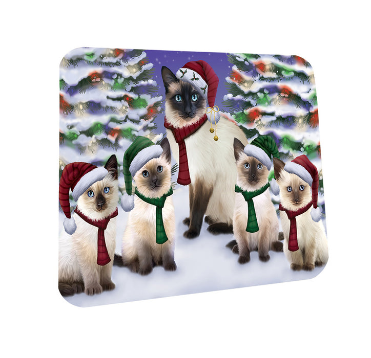 Siamese Cats Christmas Family Portrait in Holiday Scenic Background  Coasters Set of 4 CST52678