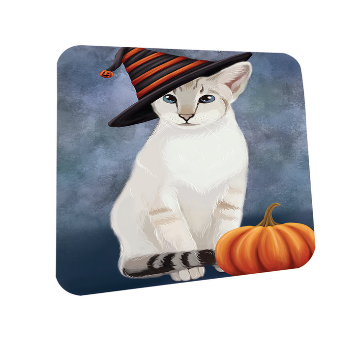 Happy Halloween Siamese Cat Wearing Witch Hat with Pumpkin Coasters Set of 4 CST54868