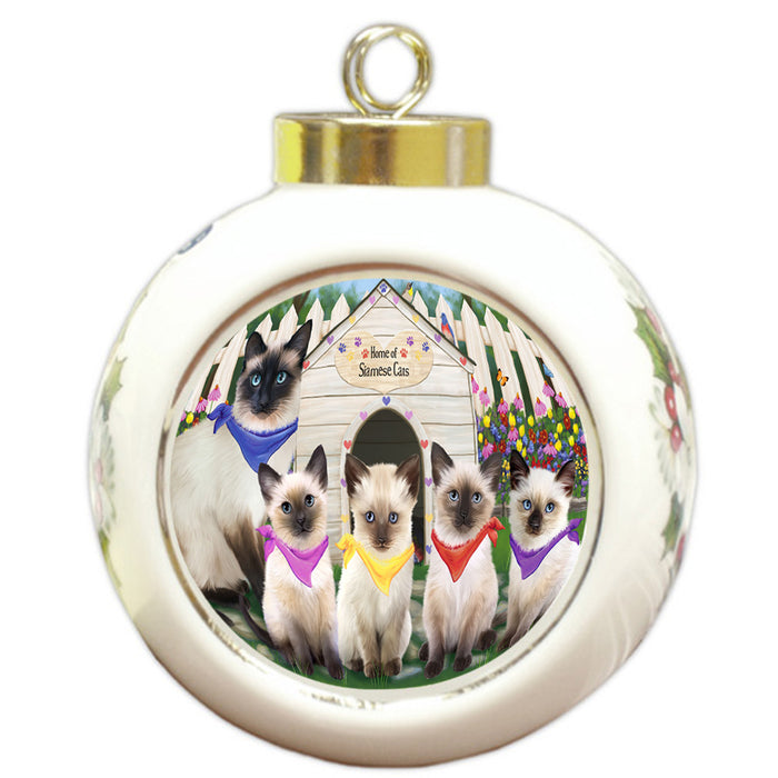 Spring Dog House Siamese Cats Round Ball Christmas Ornament RBPOR52213