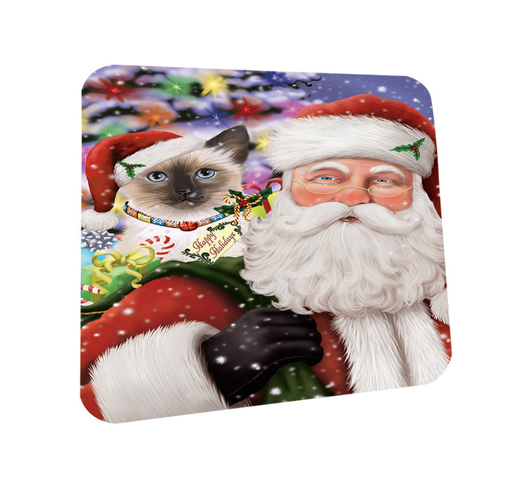 Santa Carrying Siamese Cat and Christmas Presents Coasters Set of 4 CST53660