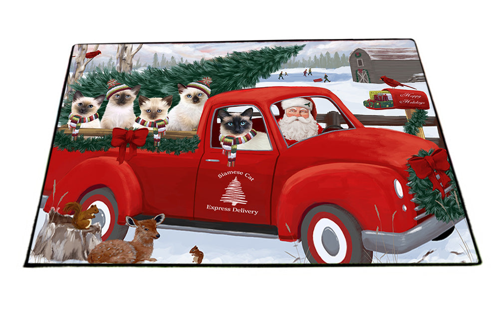 Christmas Santa Express Delivery Siamese Cats Family Floormat FLMS52497