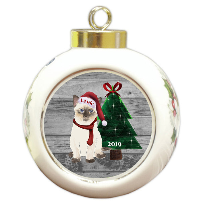 Custom Personalized Siamese Cat Glassy Classy Christmas Round Ball Ornament
