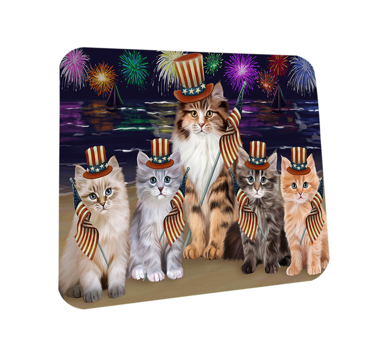 4th of July Independence Day Firework Siamese Cats Coasters Set of 4 CST56806