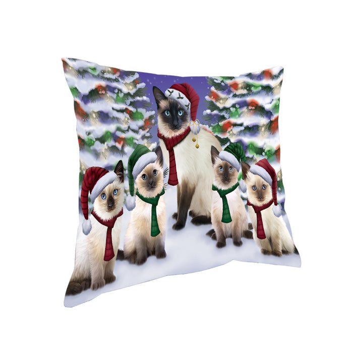 Siamese Cats Christmas Family Portrait in Holiday Scenic Background Pillow PIL67032