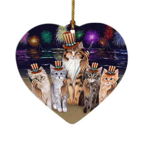 4th of July Independence Day Firework Siamese Cats Heart Christmas Ornament HPOR57249