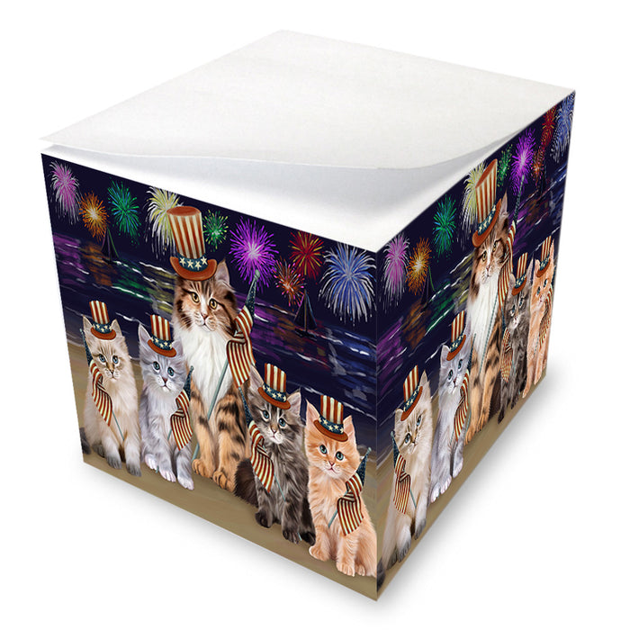 4th of July Independence Day Firework Siamese Cats Note Cube NOC54965