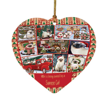 Love is Being Owned Christmas Siamese Cats Heart Christmas Ornament HPOR57885