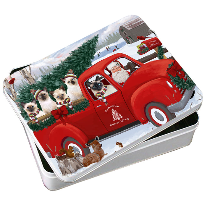 Christmas Santa Express Delivery Siamese Cats Family Photo Storage Tin PITN55013