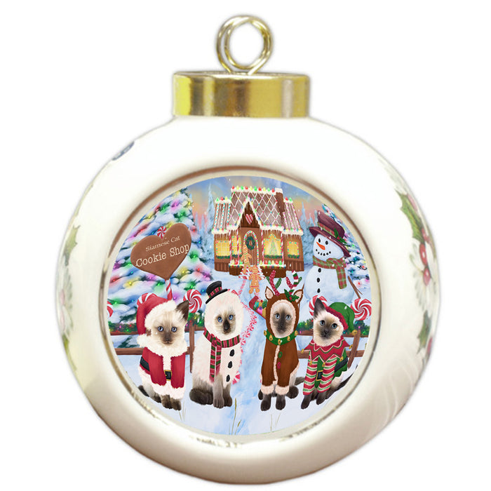 Holiday Gingerbread Cookie Shop Siamese Cats Round Ball Christmas Ornament RBPOR56978