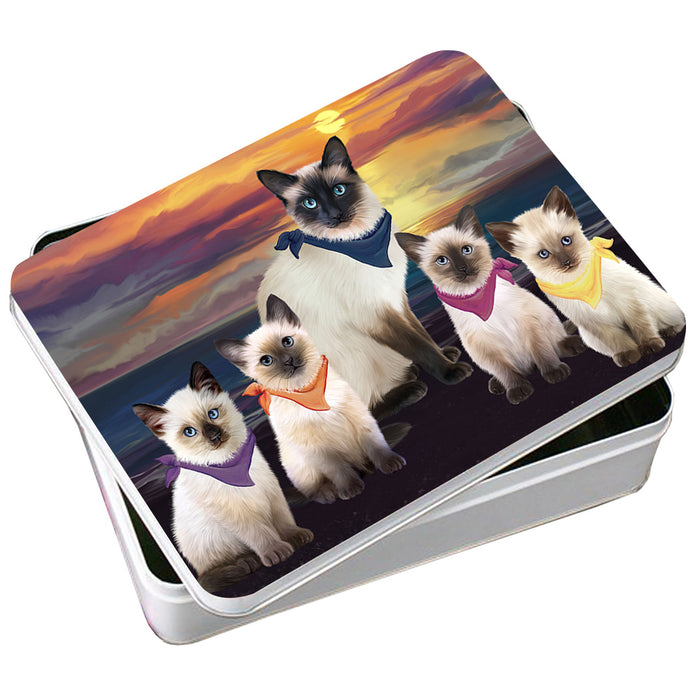 Family Sunset Portrait Siamese Cats Photo Storage Tin PITN52492