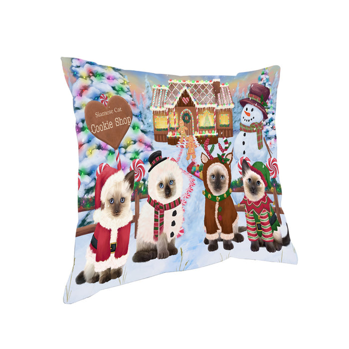 Holiday Gingerbread Cookie Shop Siamese Cats Pillow PIL80780