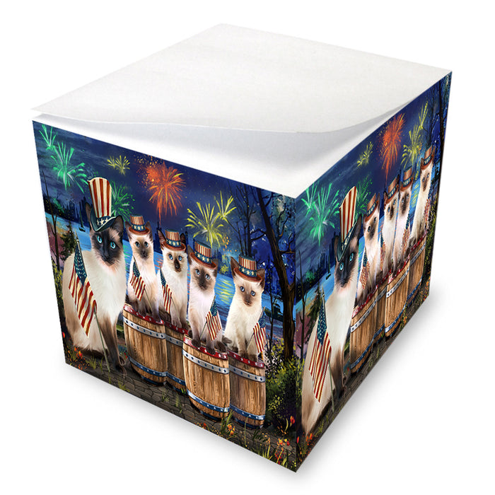 4th of July Independence Day Firework Siamese Cats Note Cube NOC55761