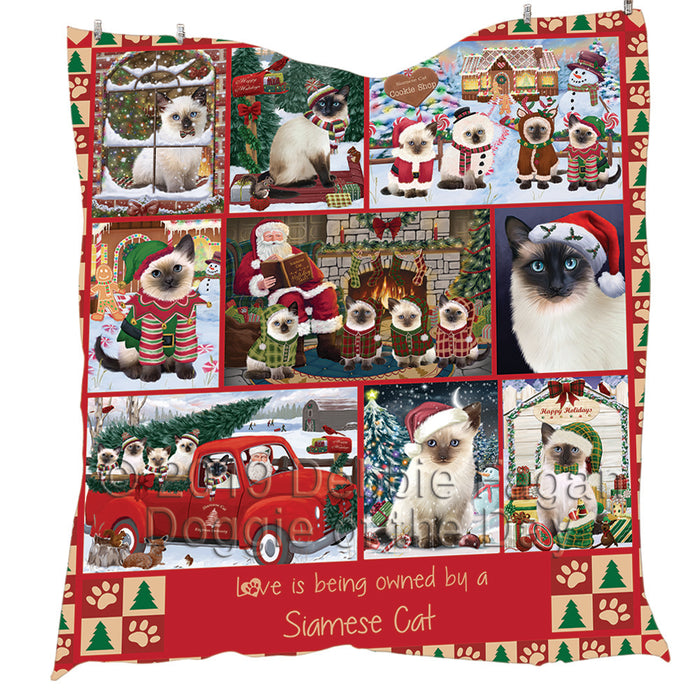 Love is Being Owned Christmas Siamese Cats Quilt
