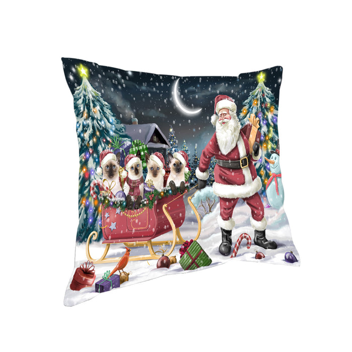 Santa Sled Dogs Christmas Happy Holidays Siamese Cats Pillow PIL63260