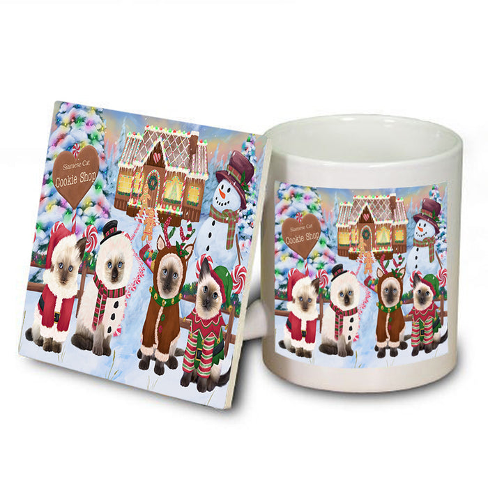 Holiday Gingerbread Cookie Shop Siamese Cats Mug and Coaster Set MUC56614
