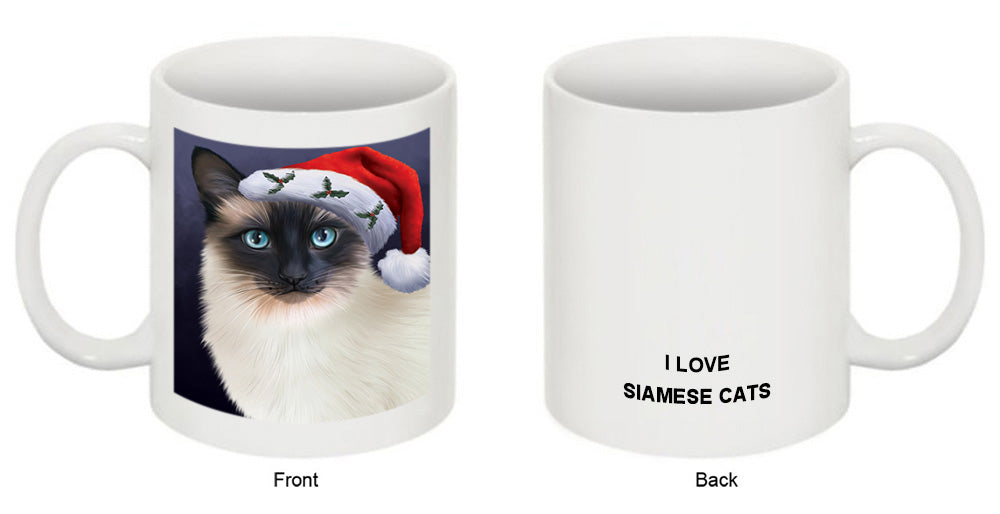 Christmas Holidays Siamese Cat Wearing Santa Hat Portrait Head Coffee Mug MUG48902