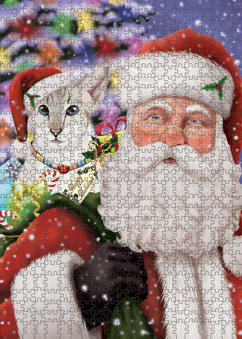 Santa Carrying Siamese Cat and Christmas Presents Puzzle with Photo Tin PUZL90308