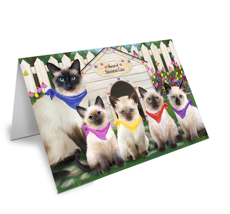 Spring Dog House Siamese Cats Handmade Artwork Assorted Pets Greeting Cards and Note Cards with Envelopes for All Occasions and Holiday Seasons GCD60668