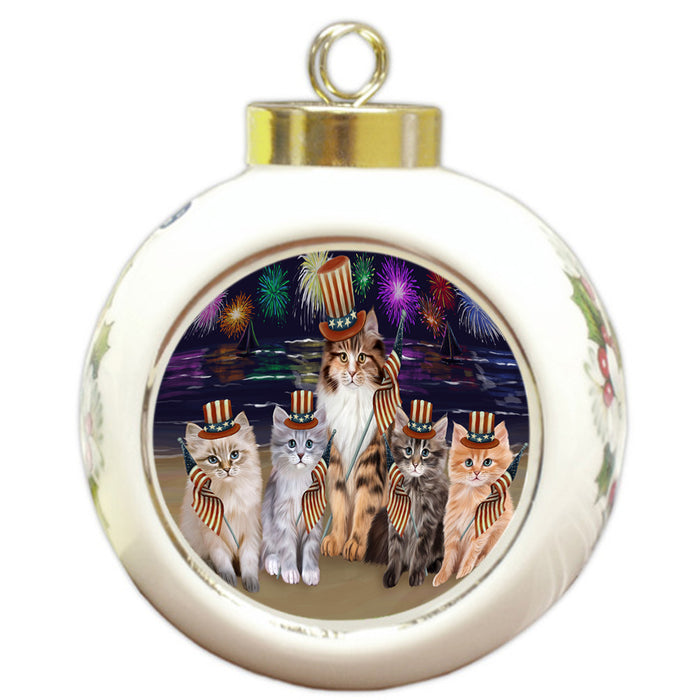 4th of July Independence Day Firework Siamese Cats Round Ball Christmas Ornament RBPOR57249