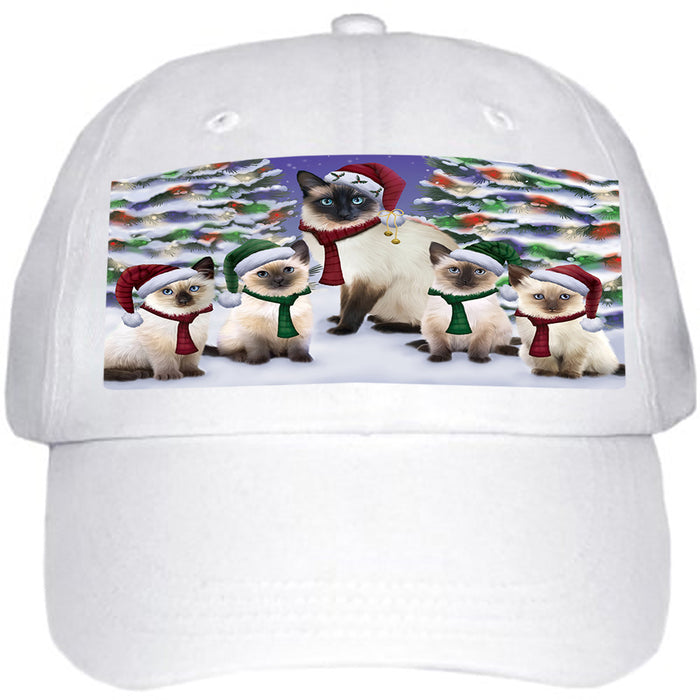 Siamese Cats Christmas Family Portrait in Holiday Scenic Background Ball Hat Cap HAT61890