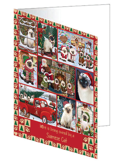 Love is Being Owned Christmas Siamese Cats Handmade Artwork Assorted Pets Greeting Cards and Note Cards with Envelopes for All Occasions and Holiday Seasons GCD79001