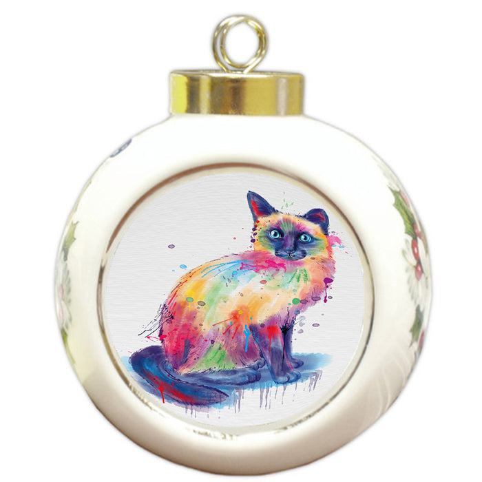 Watercolor Siamese Cat Round Ball Christmas Ornament RBPOR58232