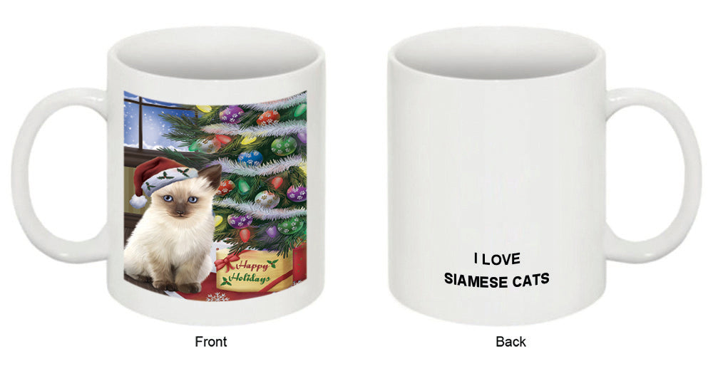 Christmas Happy Holidays Siamese Cat with Tree and Presents Coffee Mug MUG48869