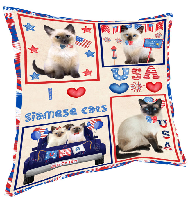4th of July Independence Day I Love USA Siamese Cats Pillow with Top Quality High-Resolution Images - Ultra Soft Pet Pillows for Sleeping - Reversible & Comfort - Ideal Gift for Dog Lover - Cushion for Sofa Couch Bed - 100% Polyester