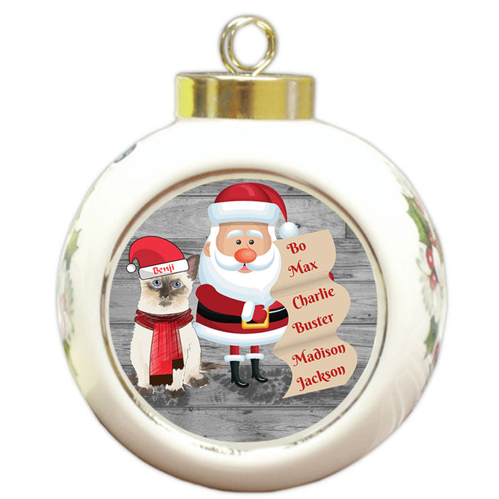 Custom Personalized Santa with Siamese Cat Christmas Round Ball Ornament