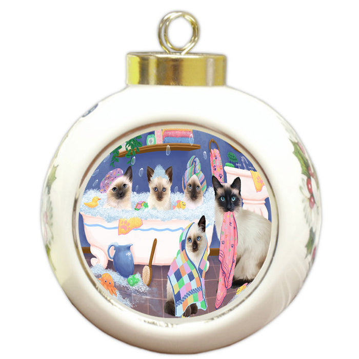 Rub A Dub Dogs In A Tub Siamese Cats Round Ball Christmas Ornament RBPOR57181