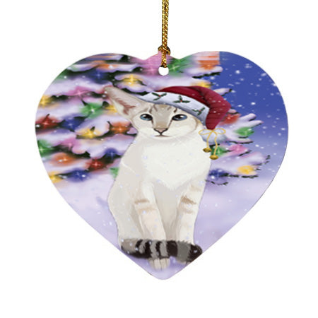 Winterland Wonderland Siamese Cat In Christmas Holiday Scenic Background Heart Christmas Ornament HPOR56079