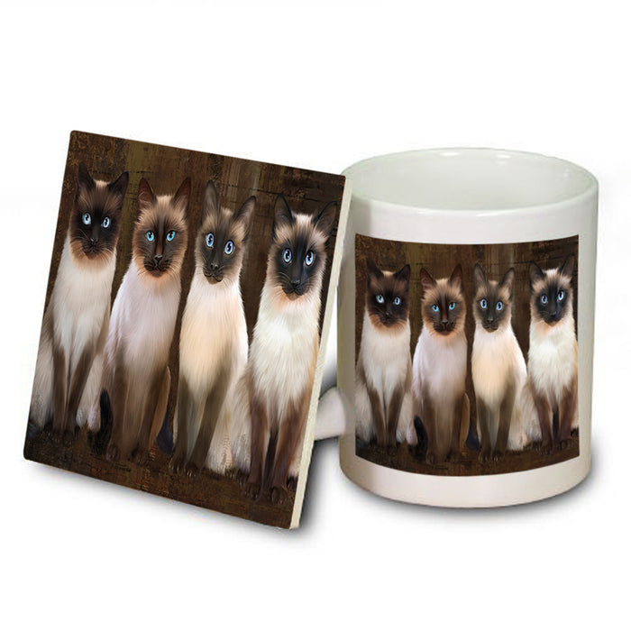 Rustic 4 Siamese Cats Mug and Coaster Set MUC54359