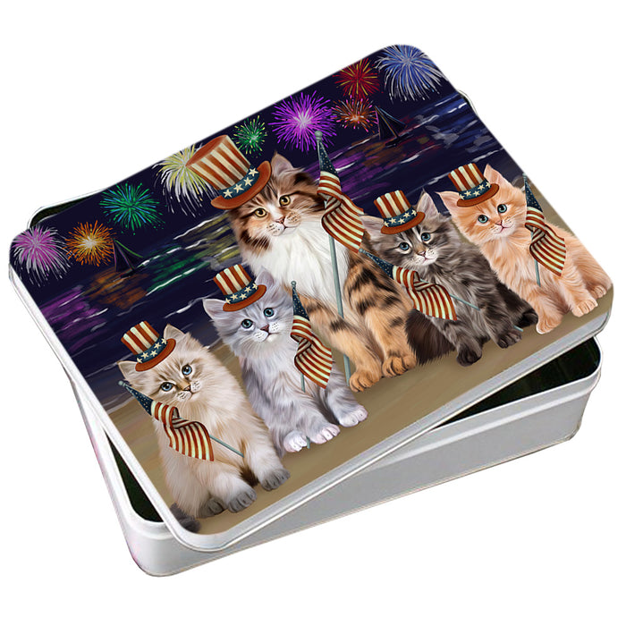4th of July Independence Day Firework Siamese Cats Photo Storage Tin PITN56791