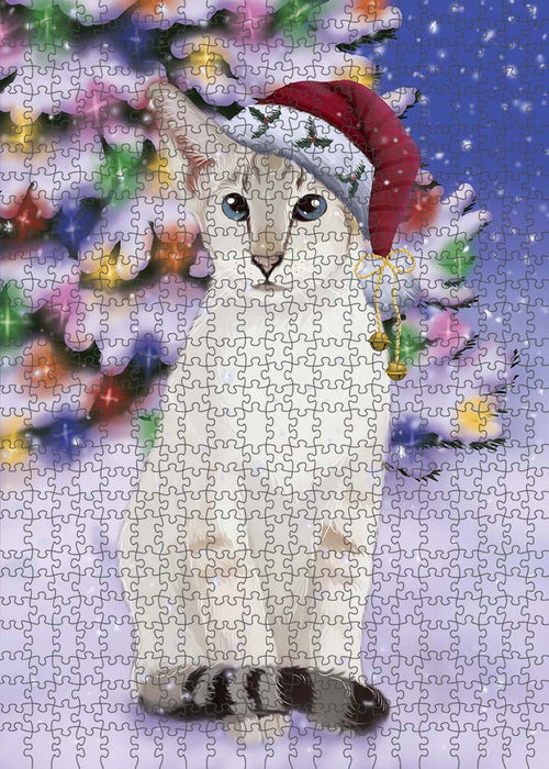 Winterland Wonderland Siamese Cat In Christmas Holiday Scenic Background Puzzle with Photo Tin PUZL91096