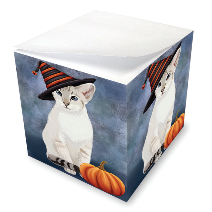 Happy Halloween Siamese Cat Wearing Witch Hat with Pumpkin Note Cube NOC56556