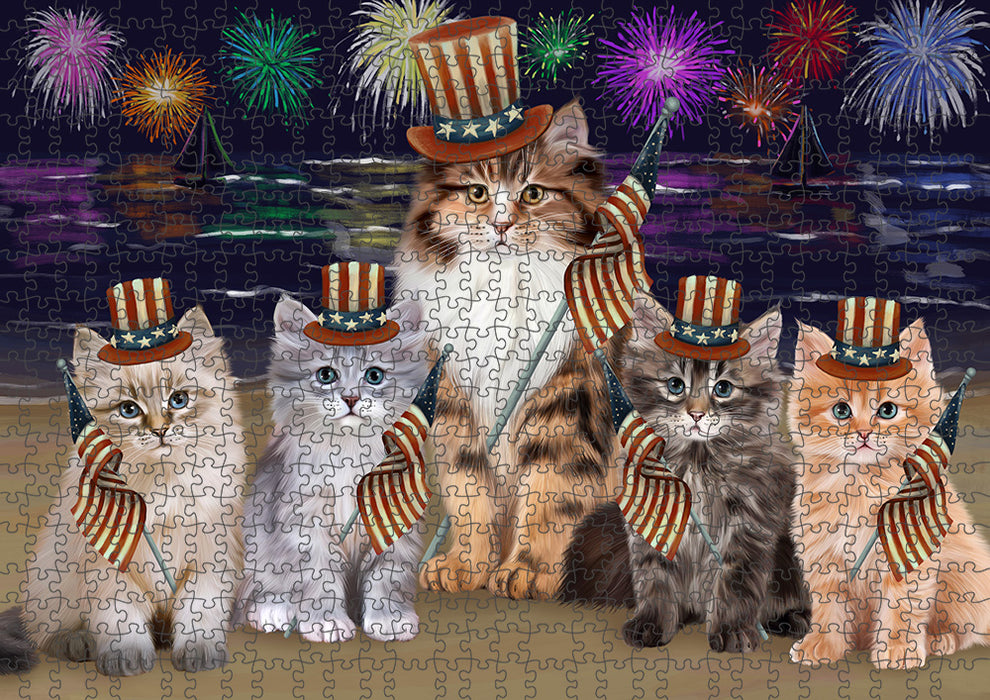 4th of July Independence Day Firework Siamese Cats Puzzle with Photo Tin PUZL96104