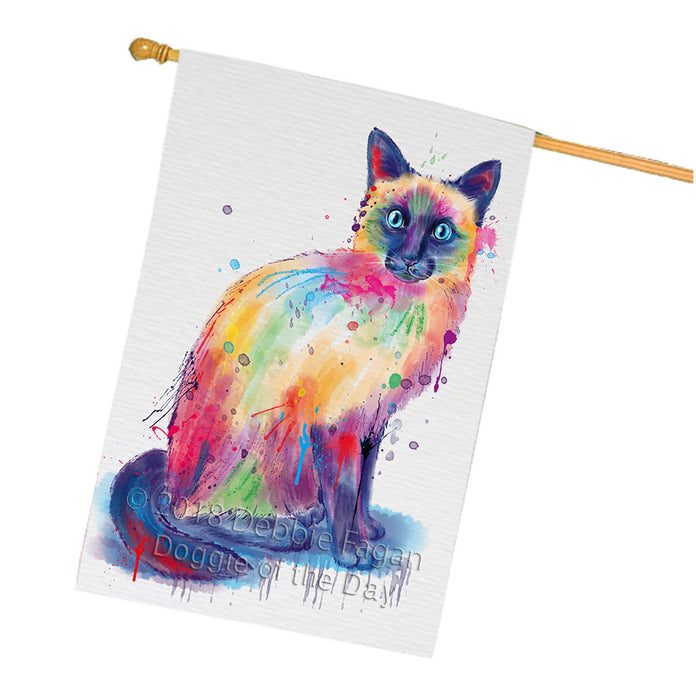 Watercolor Siamese Cat House Flag FLG65129