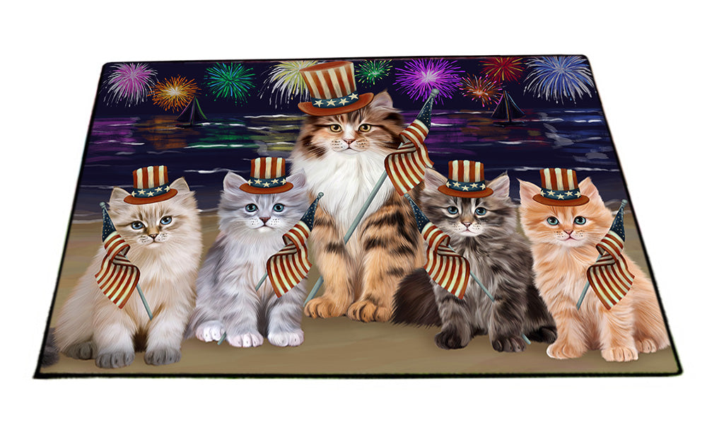 4th of July Independence Day Firework Siamese Cats Floormat FLMS53808