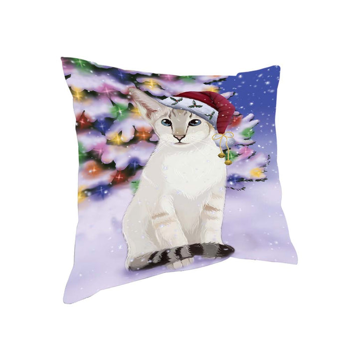 Winterland Wonderland Siamese Cat In Christmas Holiday Scenic Background Pillow PIL71820