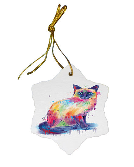 Watercolor Siamese Cat Star Porcelain Ornament SPOR57400
