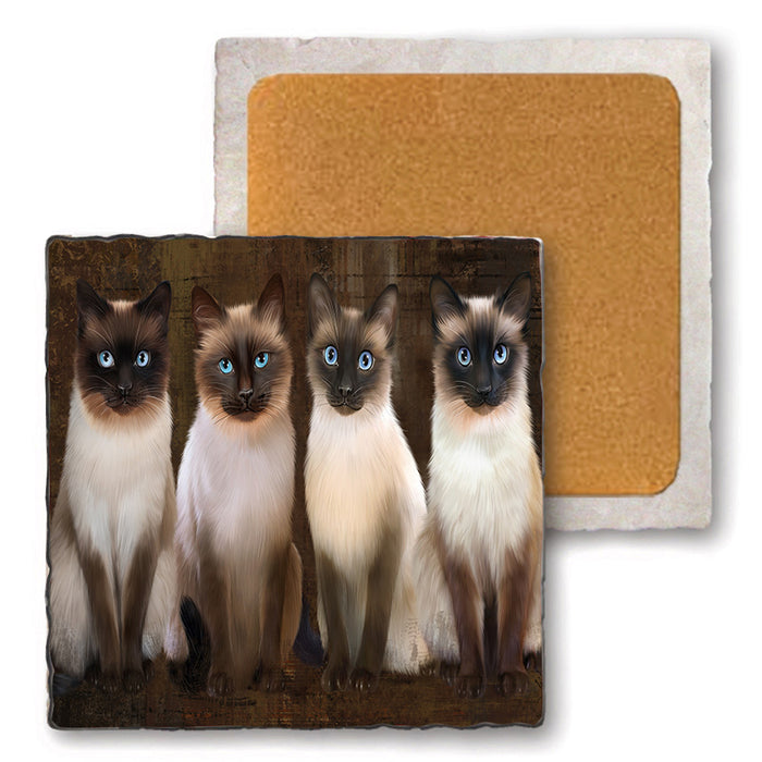 Rustic 4 Siamese Cats Set of 4 Natural Stone Marble Tile Coasters MCST49367
