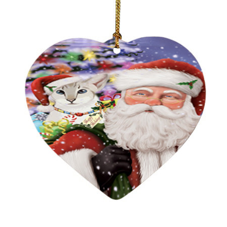 Santa Carrying Siamese Cat and Christmas Presents Heart Christmas Ornament HPOR55882