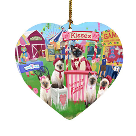 Carnival Kissing Booth Siamese Cats Heart Christmas Ornament HPOR56284