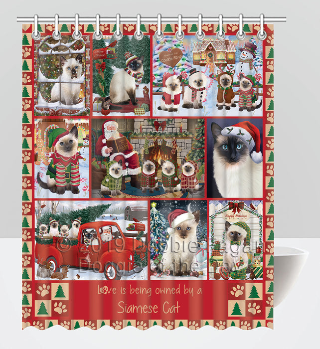 Love is Being Owned Christmas Siamese Cats Shower Curtain
