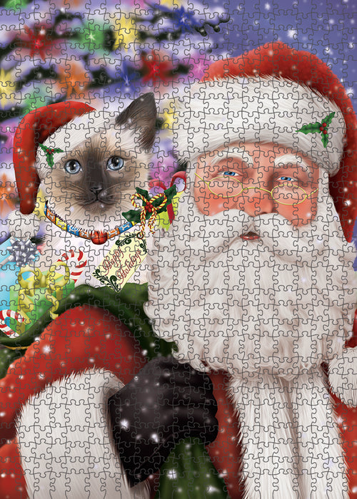 Santa Carrying Siamese Cat and Christmas Presents Puzzle with Photo Tin PUZL81964